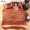 QUENTE! Conjunto de cama de seda de cetim 100% puro, têxtil lar completa / rainha / cama king size, roupa de cama, cobertura de edredão Folhas plana fronhas