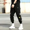 Мужские брюки уличная хип-хоп черные шаровары мужские с эластичной резинкой на талии в стиле панк с лентами повседневные тонкие брюки для бега 196m