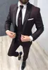 Burgundy Groom Tuxedos Shawl Lapel Groomsman Wedding 3 Piece Suit Fashion Men Business Prom Party Jacket Blazer(Jacket+Pants+Tie+Vest) 2586