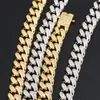 12mm 18/20/22/24inch Gold Plated Full CZ Cuban Chains Necklace CZ Prong Setting Link Chain Necklace for Men Hip Hop Jewelry