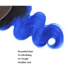 Blå färg kroppsvåg hårförlängningar 3 eller 4 buntar med 4x4 hårstängning del brasiliansk 100 jungfru människa hårväv 1018i5862251