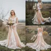 가든 비치 2019 새로운 웨딩 드레스 레이스 Appliqued 긴 소매 Appliqued Bridal 가운 Boho Tulle 라인 웨딩 드레스 Robe De Mariéee