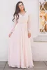 Lange mouwen goedkope a-line jurken v-neck chiffon vloer lengte aangepaste mantel de eer van meid bruidsmeisjes plus size maxi jurk