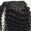 100% Remy Human Hair Drawstring Ponytail Hair Extension Kinky Curly 1 Piece Wrap Pony Tail Hairpiece for Woman #1B Natural Black 16" 140g