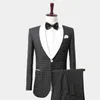 Mode gentleman svart vit polka dot tuxedo kostym med sjal lapel mens kostymer skräddarsydda bröllop tuxedos jacka byxor väst smal passform