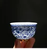 Piccola tazza da tè con piattino Fiore Ciotola da tè in porcellana bianca e blu Jingdezhen Ceramica Kung Fu Tazza da tè Caffè Birra Boccale da vino