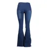 Dark Blue Jeans Women High Waist Jeans Boyfriends Button Tassel Pants Zipper Denim Trousers Hole Pocket Bell-bottom Pants E161