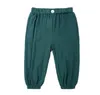 Kids Pants Boys Summer Mosquito Proof Pants Solid Cotton Linen Trousers Casual Buttons Bloomers Lanterns Air-condition Knickerbockers D6474