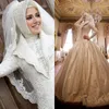Luxe Moslim Baljurk Trouwjurken Hoge Kraag Beaded Lace Volledige Mouwen Saoedi-Arabië Bruidsjurk Traditioneel Midden-Oosten Huwelijk Hijab
