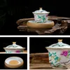Seramik El Yapımı Resim Küçük Kuş Gaiwan Porselen Çay Tureen Kung Fu Çay Seti Bambu Desen Gaiwan Çay Çay Kase