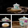 Cerâmica artesanal pintura pequeno pássaro gaiwan porcelana chá tureen kung fu conjunto de chá padrão de bambu gaiwan teaware tigela de chá