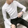 Camicia da uomo alla moda Abbigliamento stile coreano Colletto alla coreana Camicie da uomo Slim Fit Nero Bianco Night Club Abiti Eldd22