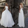 Elegante plus size A -lijn jurken Backless vloerlengte kanten applique plooien trouwjurk bruidsjurken Vestidos de noiva