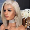 Hotselling Side Part perruque Straight Platinum Blonde Wig Термостойкий синтетический парик фронта шнурка Baby Hair Silver Short Bob Wigs For Women