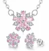 Esplosione Gioielli Coreano Giapponese Sakura Collana Orecchini Zircone Rosa Moda Temperamento Set di Gioielli Femminili per Fidanzata