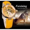 Forsining Jaune Véritable Ceinture En Cuir Golden Gear Mouvement Diamant Affichage Hommes Automatique Mécanique Montre-Bracelet Top Marque De Luxe