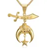 Fashion Gold Silver Stainless Stee Shriner Necklace Scimitar Moon Star Shrine Pendant Masonic Freemason pharaoh jewelry For Men