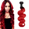 Peruansk 1B/Red Human Hair Body Wave Bundle One Prov 1B Red Ombre Virgin Hair Extensions 10-26 tum