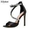Eilyken Summer Fashion High Heel 11 cm Sandálias femininas Crystal Ladies Shoes Festa de design de zíper aberto S20326