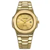 Grote horloges Mens Alloy Band Gold Business Quartz Horloges Heren Kalender Klok Montres de Marque de Luxe 1520G