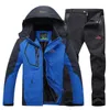 屋外キャンプジャケットセット+パンツ男冬の加熱セット防水釣りハイキングトラックスーツソフトシェルフリースパンツ5xl