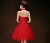 Lace Tulle Short Bridesmaid Dresses Lace Up 2020 Red Wedding Party Dress with Bow vestidos fiesta boda