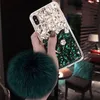 Wysokiej jakości przypadki telefonów komórkowych Bling Crystal Diamond Fut Fur Ball Cover dla iPhone 1112 Pro XS Max XR x 8 7 6s plus Samsu2575405