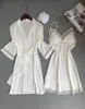 Roupa de sono feminina Sexy Lace Silk Robe Set Sleep Sleep Dress Bathrobe Two Piece 5 Color Robe Damas de Brides Weddingwearmx190822