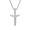 Mens Ketting 18K Vergulde Iced Out Full Angel Sword Wings Necklace hanger met 24 inch roestvrijstalen touwketting