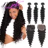 Msjoli cheveux 3 paquets lâche vague profonde brésilienne vierge lâche vague profonde cheveux paquets avec fermetures 100% cheveux humains