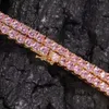 Één rij roze zirkoon tennis ketting vrouwen meisje roze diamant ketting mode hiphop sieraden voor geschenk