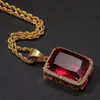 Iced Out Gemstone Pendant Halsband för män lyxig designer Färgglada ädelhängen guld silver rostfritt stål kubansk kedja smycken 300n