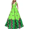 Dashiki African Print Long Dresses for Women Sexy Patchwork Applique Flower V-neck Dresses Bazin Riche Vestidos WY3551