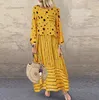 Echoine Frauen lange Maxikleider Polka Dot große lose gefälschte zweiteilige Baumwolle Leinen Kleid Herbst plus Größe Sommerkleid weibliche Tuch T200106