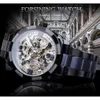 Forsining Men Skeleton Automatic Mechanical Watch Black Transparent Gear Stainless Steel Band Vintage Watches For Man Dress Gift2673