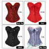 Plus Size S-6XL Overbust Satin Ribbon Ruffle Trim Jacquard Bustier Lace up Corset Black, Red, White 3XL, 4XL, 5XL No Padded Linning on Back