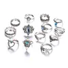 Krone Elefant Schildkröte Herz Stapelringe Antikes Silber Knuckle Ring Set Charm Damen Midi Ring Will und Sandy Modeschmuck