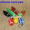 3.5 polegadas Silicone Hand Pipe com chaveiro de futebol Tabaco Cachimbo com bacia de vidro grosso para plataforma de petróleo frete grátis