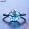 Fashion-Solid s925 Sterling Silver Mermaid Rings For Women Aquamarine Crystal Engagement Ring Cute Fairy Charm Wedding3025