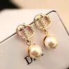 Stud Wholesale fashion luxury designer Letter diamond rhinestone pearl 18k gold stud earrings for woman silver pin