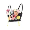 Damen-Bralette mit Quasten, bunten Blumenapplikationen, mehrfarbige Blumenstickerei mit verstellbaren Trägern und dreidimensionalen Körbchen, bauchfreies Top XXL