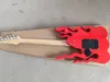 Guitare électrique personnalisée Couleur rouge Forme de flamme Touche palissandre Micros HSH Chrome Hardwares