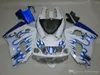 ZXMotor 7Gifts Fairing Kit voor Suzuki GSXR600 GSXR750 SRAD 1996-2000 Witte blauwe vlammen GSXR 600 750 96 97 98 99 00 Valvormen ER42