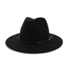 2020 Wide Brim Fedoras Men Wol Filt Hoeden Khaki Casual Jazz Hat Women Large Brim Solid Belt Autumn Fashion Fedora Caps Black292i9305838