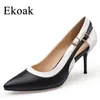 Ekoak, nuevos zapatos clásicos de vestir de cuero genuino para mujer, zapatos sexis de tacón alto fino, zapatos de mujer a la moda de piel de oveja, zapatos de fiesta para mujer