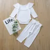 女の赤ちゃん服幼児ガールズフリルロンパースボウパンツ2個セットソリッド新生児服Boutique Baby Walls 3色DW4695