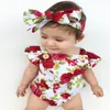 2pcs/lot Infant baby suit newborn toddler print romper headband fashion cute suit bodysuit jumpsuit clothes outfits