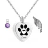 Birthstone Pet Memorial Urn Necklace Dog Cat Paw Print Heart Cremation Jewelry Ashes Keepsake Pendant Engraving245f