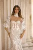 2019 Vintage Berta sirena vestidos de novia con cuello alto Wraps encaje lentejuelas sin respaldo vestidos de novia más tamaño playa Robe De Mariée