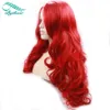 Bythairshop Long Body Wave Amaranth Red Syntheticレースのフロントかつらハーフハンドに縛られた弾性バラの赤い耐熱性繊維の髪